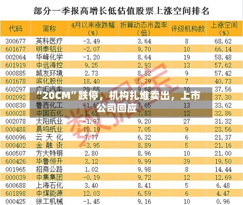 “20CM”跌停,机构扎堆卖出,上市公司回应